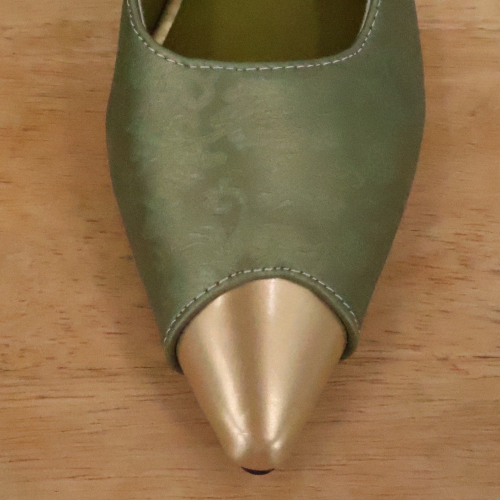 Sage Green Gold Slingback Kitten Heel Womens Size 8.5 Regency Victorian Costume - Picture 12 of 14